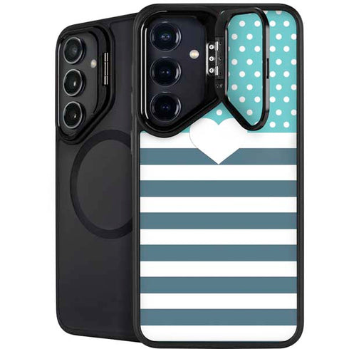 Polka Dots and Stripes Heart in Blue Galaxy S25 Kickstand Case