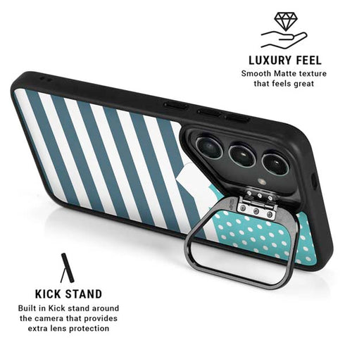 Polka Dots and Stripes Heart in Blue Galaxy S25 Kickstand Case
