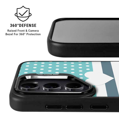 Polka Dots and Stripes Heart in Blue Galaxy S25 Kickstand Case