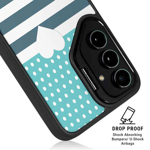 Polka Dots and Stripes Heart in Blue Galaxy S25 Kickstand Case