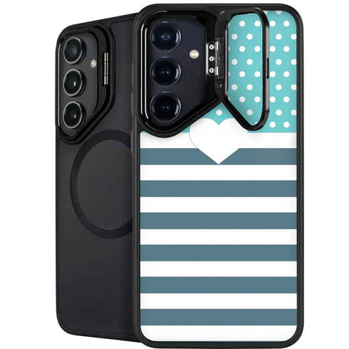 Polka Dots and Stripes Heart in Blue Galaxy S25 Plus Kickstand Case