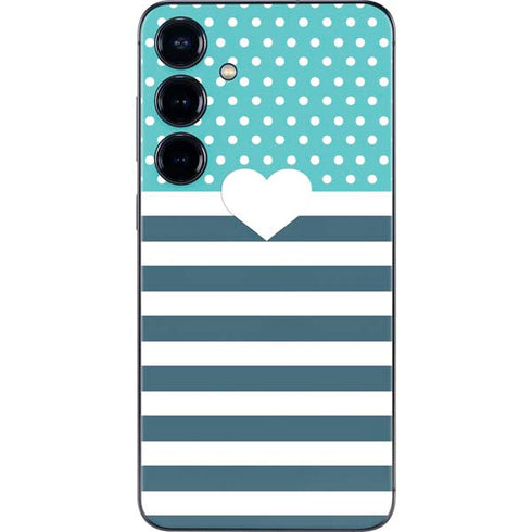 Polka Dots and Stripes Heart in Blue Galaxy S25 Plus Skin