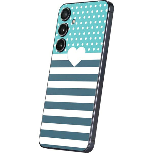 Polka Dots and Stripes Heart in Blue Galaxy S25 Plus Skin