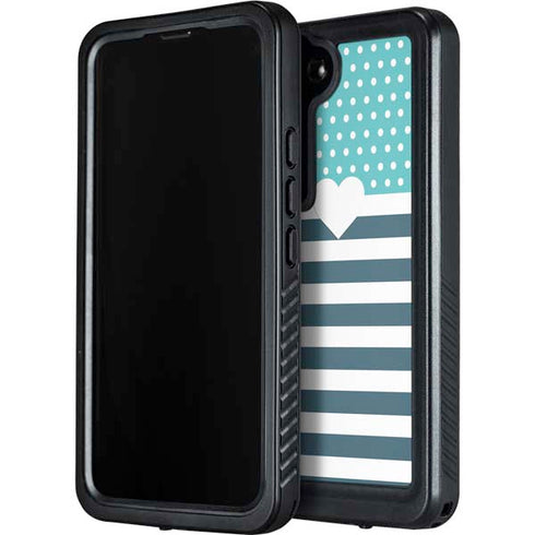 Polka Dots and Stripes Heart in Blue Galaxy S24 Plus Waterproof Case
