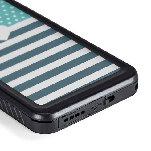 Polka Dots and Stripes Heart in Blue Galaxy S24 Plus Waterproof Case