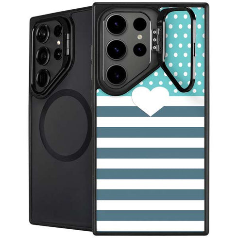 Polka Dots and Stripes Heart in Blue Galaxy Cases