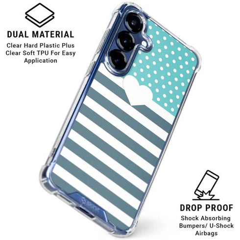 Polka Dots and Stripes Heart in Blue Galaxy S25 Clear Case