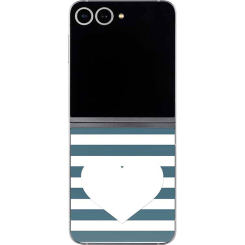 Polka Dots and Stripes Heart in Blue Galaxy Z Flip6 Skin
