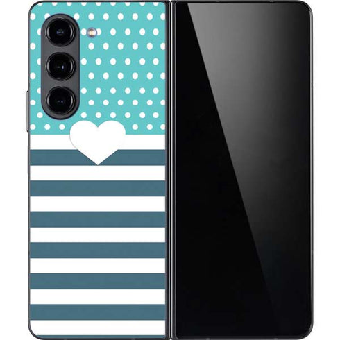 Polka Dots and Stripes Heart in Blue Galaxy Z Fold5 5G Skin