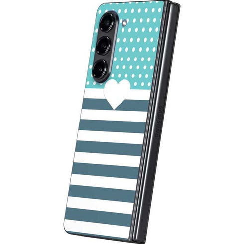 Polka Dots and Stripes Heart in Blue Galaxy Z Fold5 5G Skin