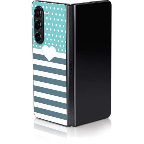 Polka Dots and Stripes Heart in Blue Galaxy Z Fold5 5G Skin