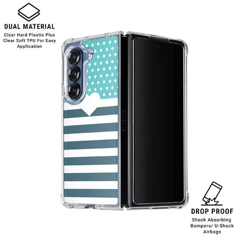 Polka Dots and Stripes Heart in Blue Galaxy Z Fold6 Clear Case