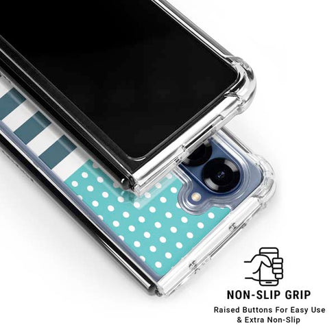 Polka Dots and Stripes Heart in Blue Galaxy Z Fold6 Clear Case