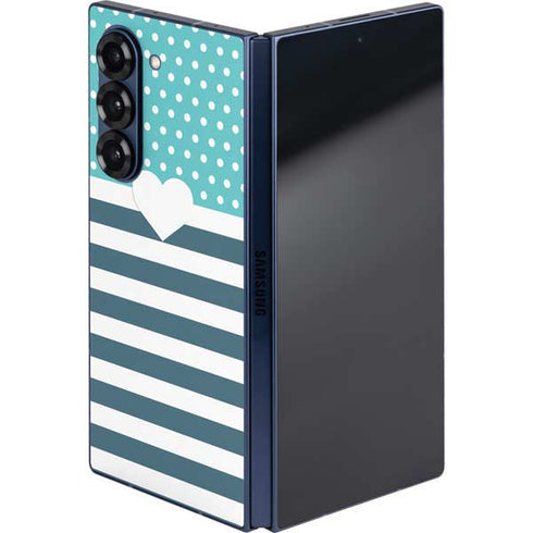 Polka Dots and Stripes Heart in Blue Galaxy Z Fold6 Skin