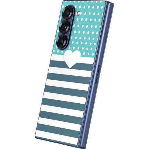 Polka Dots and Stripes Heart in Blue Galaxy Z Fold6 Skin