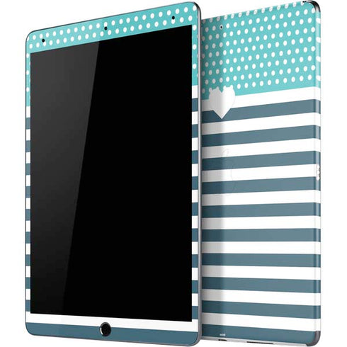 Polka Dots and Stripes Heart in Blue iPad Skins