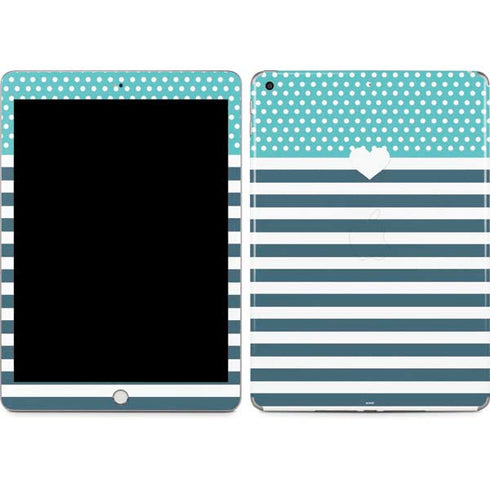 Polka Dots and Stripes Heart in Blue Apple iPad Skin