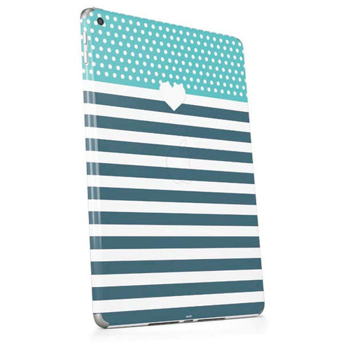 Polka Dots and Stripes Heart in Blue Apple iPad Skin