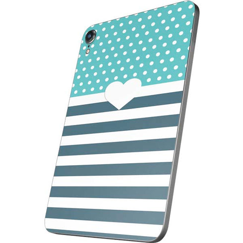 Polka Dots and Stripes Heart in Blue Apple iPad Mini Skin
