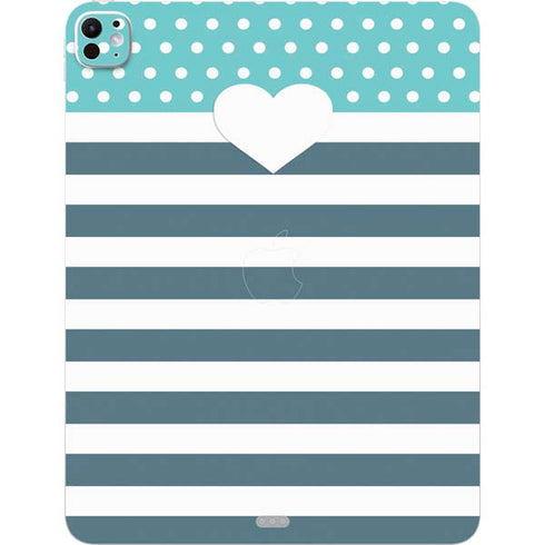 Polka Dots and Stripes Heart in Blue iPad Pro 13in M4 (2024) Skin