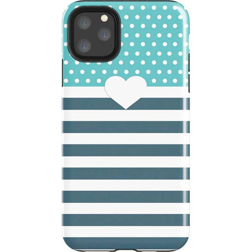 Polka Dots and Stripes Heart in Blue iPhone Cases