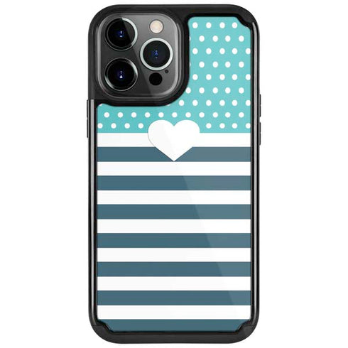 Polka Dots and Stripes Heart in Blue iPhone Cases