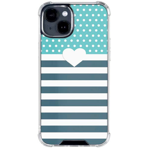 Polka Dots and Stripes Heart in Blue iPhone 15 Clear Case