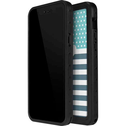 Polka Dots and Stripes Heart in Blue iPhone 15 Pro Waterproof Case