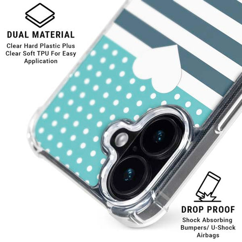 Polka Dots and Stripes Heart in Blue iPhone 16 Clear Case