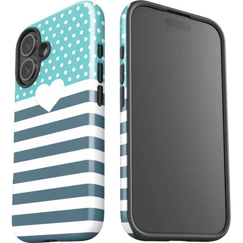 Polka Dots and Stripes Heart in Blue iPhone 16 Impact Case