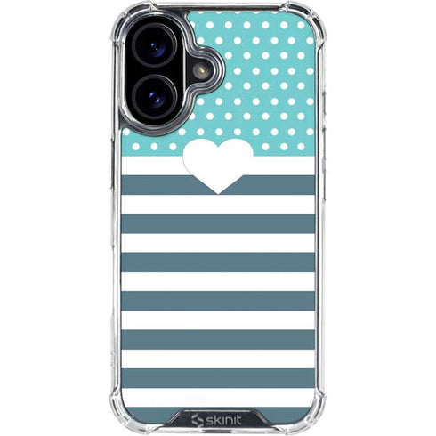 Polka Dots and Stripes Heart in Blue iPhone 16 Plus Clear Case