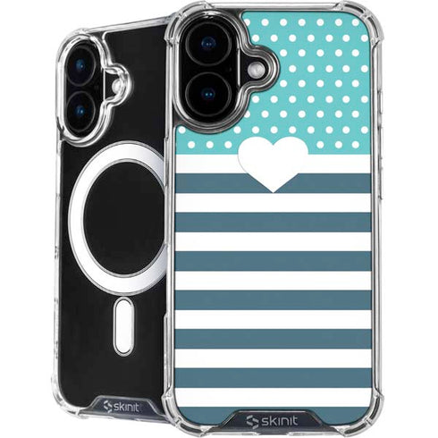 Polka Dots and Stripes Heart in Blue iPhone 16 Plus MagSafe Case