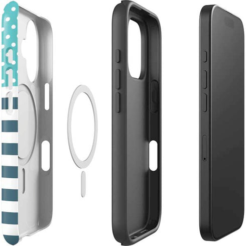 Polka Dots and Stripes Heart in Blue iPhone 16 Plus Magsafe Impact Case