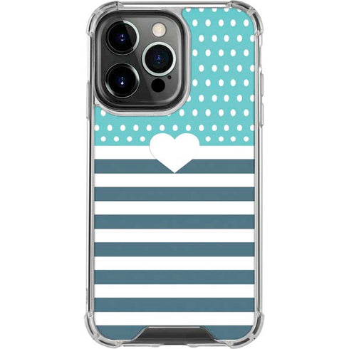 Polka Dots and Stripes Heart in Blue iPhone 16 Pro Clear Case
