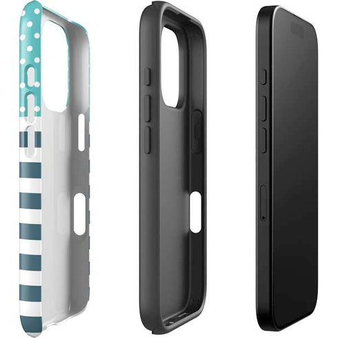 Polka Dots and Stripes Heart in Blue iPhone 16 Pro Impact Case