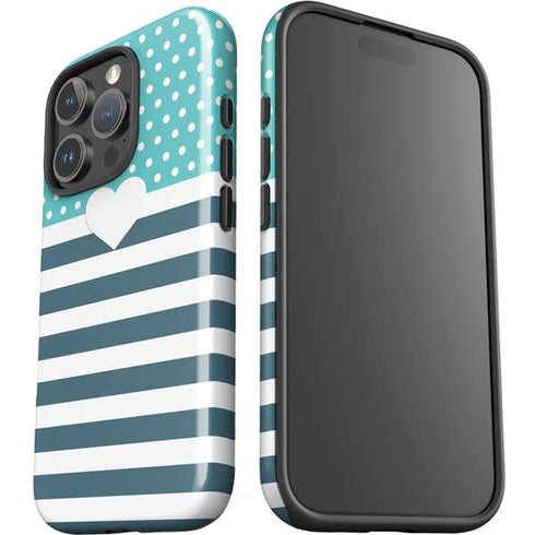 Polka Dots and Stripes Heart in Blue iPhone 16 Pro Impact Case