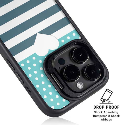 Polka Dots and Stripes Heart in Blue iPhone 16 Pro Kickstand Case