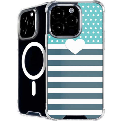 Polka Dots and Stripes Heart in Blue iPhone 16 Pro MagSafe Case
