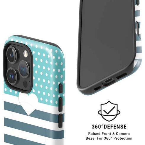 Polka Dots and Stripes Heart in Blue iPhone 16 Pro Magsafe Impact Case