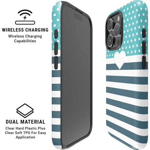 Polka Dots and Stripes Heart in Blue iPhone 16 Pro Magsafe Impact Case