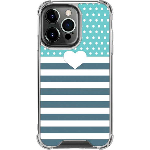 Polka Dots and Stripes Heart in Blue iPhone 16 Pro Max Clear Case