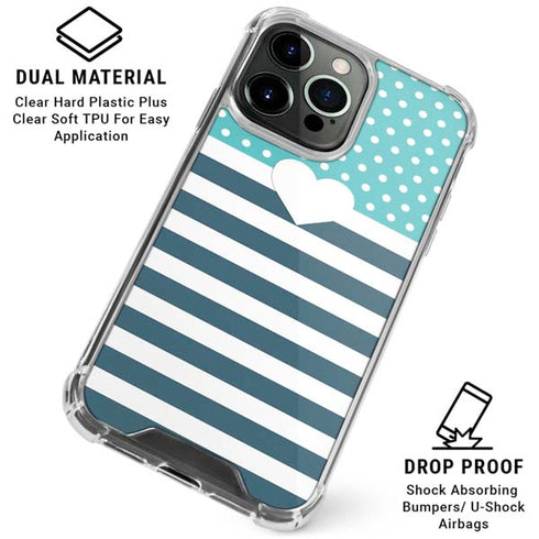 Polka Dots and Stripes Heart in Blue iPhone 16 Pro Max Clear Case