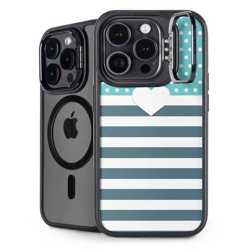 Polka Dots and Stripes Heart in Blue iPhone 16 Pro Max Kickstand Case
