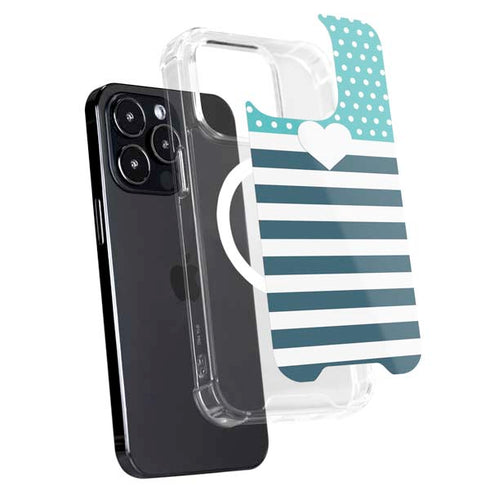 Polka Dots and Stripes Heart in Blue iPhone 16 Pro Max MagSafe Case