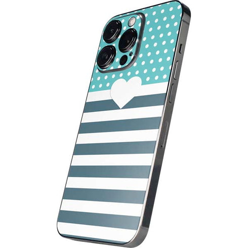Polka Dots and Stripes Heart in Blue iPhone 16 Pro Max Skin