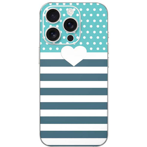 Polka Dots and Stripes Heart in Blue iPhone 16 Pro Skin