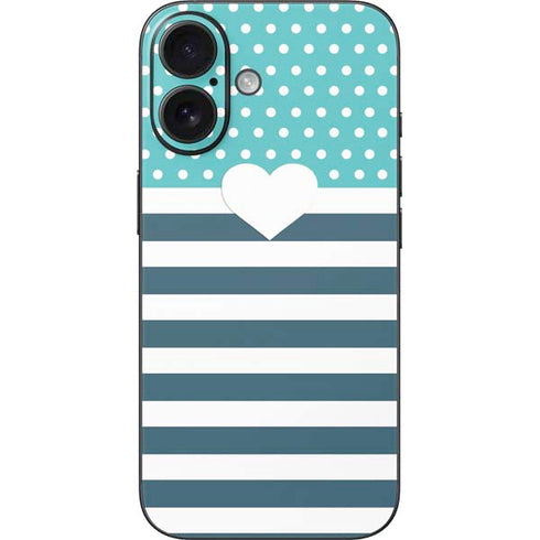 Polka Dots and Stripes Heart in Blue iPhone 16 Skin