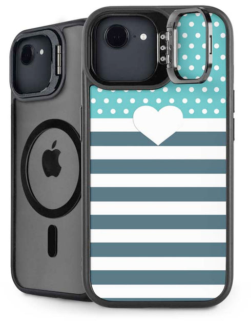 Polka Dots and Stripes Heart in Blue iPhone 16e Kickstand Case