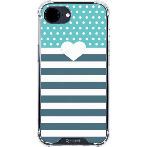 Polka Dots and Stripes Heart in Blue iPhone 16e Clear Case