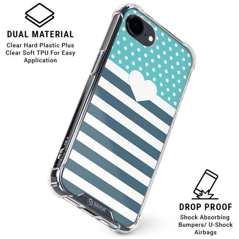 Polka Dots and Stripes Heart in Blue iPhone 16e Clear Case